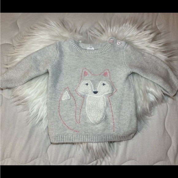 $5 Just 1You by Carters Baby Girl Pink Gray Sweater Fluffy Embroidered Fox Sz 3M - Picture 1 of 6
